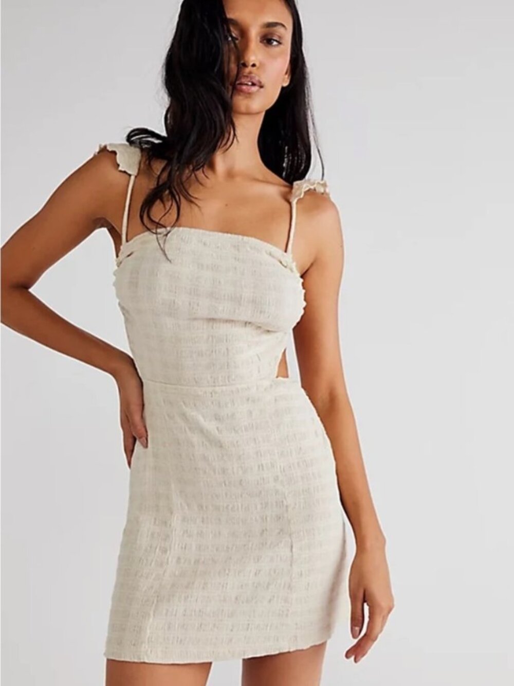 Free People Beyond Chic Mini Dress Textured Smocked Button XS